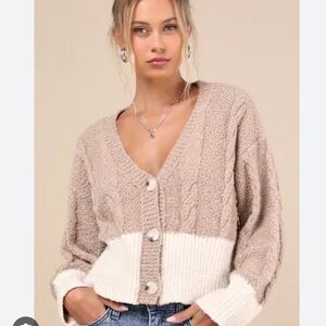 Elan Beige and Cream Cardigan Sweater cardigan